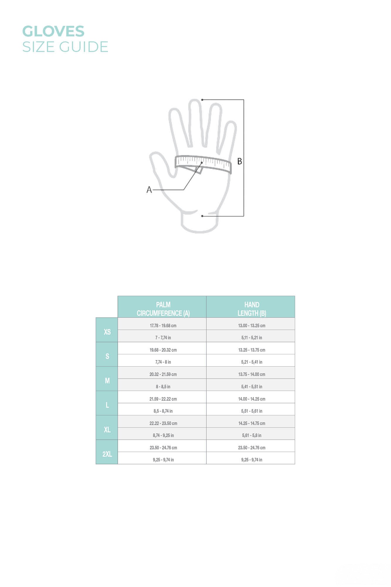 THERMIQ - 5mm Dive Gloves - Size guide